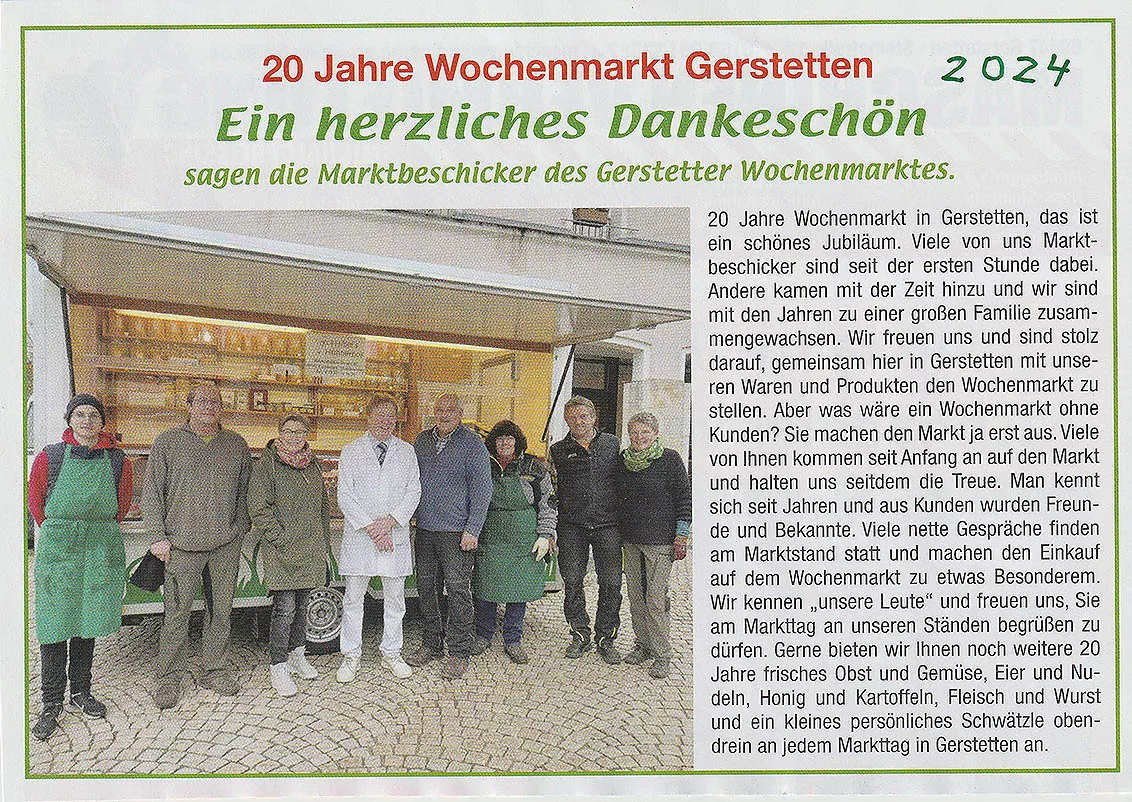 20 Jahre Wochenmarkt Gerstetten 20 Jahre Wochenmarkt Gerstetten